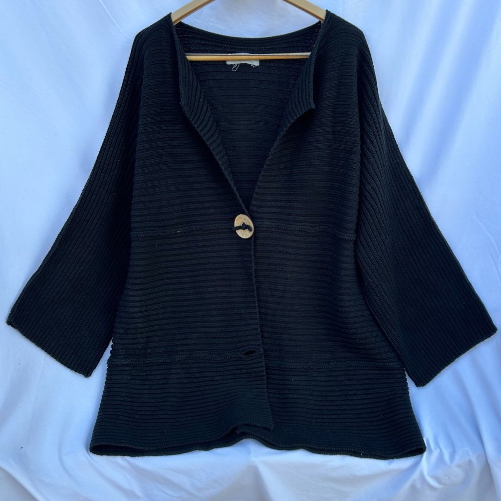 Modern Soul Black Ribbed Knit Cardigan Two Button Toggle Kimono Sleeve Sweater